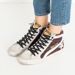Golden Goose Slide Sneakers Bordeaux Glitter/Ice Star Size 40